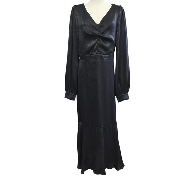 NWT Andrée by Unit Whimsigoth Vamp Witchy Black Satin Midi Long Sleeve Dress 2X - Picture 1 of 12